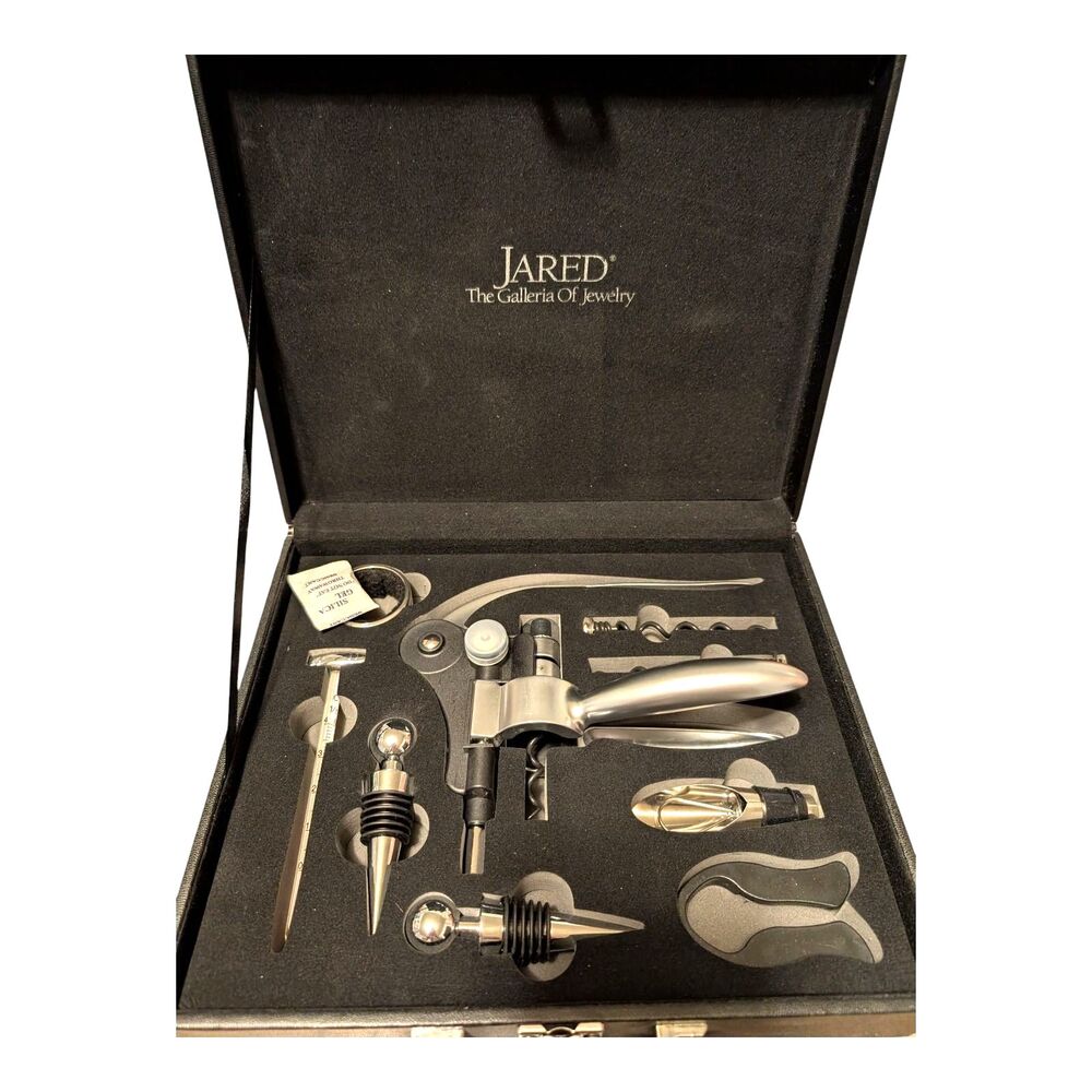 Jared "THE GALLERIA OF JEWELRY" Gift Wine Opener Tools Set in Velour Box New
